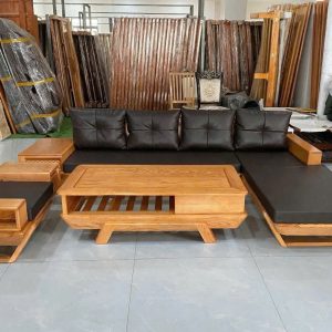 Bàn Gỗ Sofa Nệm Đen